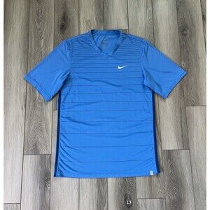 Nike Shirt Mens Small Blue Striped Court Tennis Performance V Neck Tee